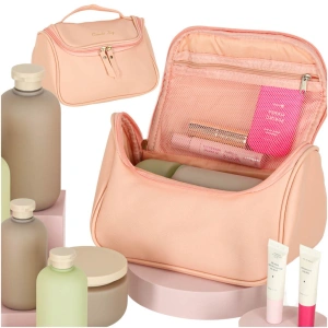 Geanta cosmetica, pentru calatorii, PVC, 23 x 13 x 17 cm, roz - Img 4