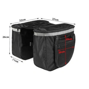 Geanta dubla pentru Bicicleta, cu montare pe portbagaj, negru, 4x compartimente - Img 9