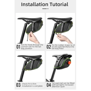 Geanta pentru bicicleta, montare sub sa, 21 x 9.5 x 9.5 cm, 3 moduri de lumina, husa impermeabila inclusa - Img 3