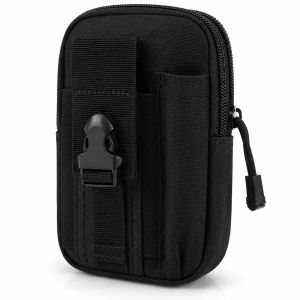 Geanta tactica neagra 18 x 12 x 6 cm, cu centura tactica reglabila, sistem Molle, poliester Oxford, catarama metalica cu eliberare rapida, EDC, unisex - Img 2