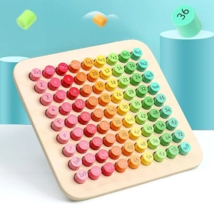Joc educativ cu tabla inmultirii din lemn, 81 piese colorate, joc interactiv pentru invatarea matematica, dezvoltarea gandirii si coordonarii - Img 4