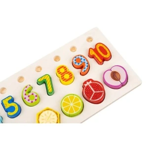 Joc educativ sortator din lemn cu numere si fructe de taiat magnetice pentru copii - Multicolor - Img 7