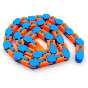 Jucarie senzoriala antistres tip sarpe cu 24 piese, fidget flexibil pentru copii si adulti, dezvoltare dexteritate si coordonare, 28 cm, albastru/portocaliu - Img 3