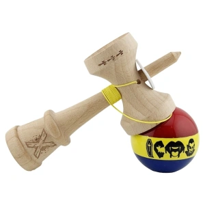 Kendama profesionala din lemn cu rulment metalic, model Dracula tricolor, finisaj Super Sticky, cupe mari King Size V3, 18 cm, multicolor - Img 3