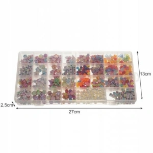 Kit de confectionare bratari, 30 tipuri de margele, 900 piese, rola cu fir, mini brelocuri, foarfeca, 27x13x2.5 cm - Multicolor - Img 2