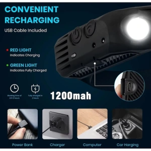 Lanterna frontala cu acumulator intern, 3 benzi LED COB, senzor de miscare, 5 moduri de iluminare, 800 lm, 1200 mAh, reincarcabila USB Type-C, IPX4 - Img 6