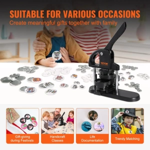 Masina de facut insigne, aparat 3 in 1 pentru insigne de 25, 32, 58 mm, kit 300 piese, ideal pentru proiecte DIY, evenimente si branding personalizat - Img 9