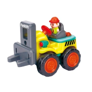 Mini stivuitor pentru copii, galben cu gri antracit, 7 x 5.4 x 4 cm, vehicul de constructie, jucarie cu furci mobile, roti functionale, ambalaj PVC - Img 5