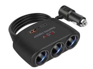 Multiplicator bricheta auto, 3 iesiri, 1 x USB, 1 x USB-C, 120 W, 12 - 24V, negru