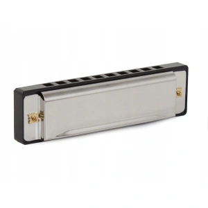 Muzicuta neagra argintie 10 x 2.8 x 2 cm, diatonica cu 10 gauri, acordaj Do, cu cutie de protectie, instrument muzical pentru copii si adulti - Img 3