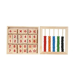 Numaratoare din lemn si 30 piese aritmetice, cifre, adunare, scadere, multicolor - Img 5
