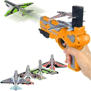 Pistol de jucarie pentru copii,lansator de 4 avioane,pistol portocaliu - Img 2