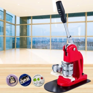 Presa manuala pentru confectionat insigne 75 mm, aparat profesional cu matrita inclusa, kit complet 100 componente, pentru ecusoane personalizate, branding si evenimente - Img 1