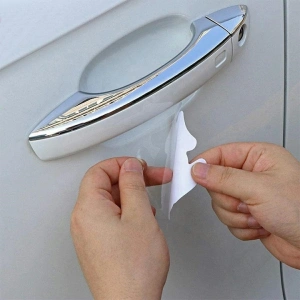 Protectii manere usi auto transparente 85 x 95 mm, set 4 folii autoadezive, folie protectie caroserie, universale, rezistente la zgarieturi - Img 2