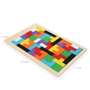 Puzzle educativ montessori multicolor 26.5 x 17.7 cm, joc din lemn cu 40 piese tip tetris, dezvoltare logica, memorie si coordonare pentru copii - Img 4