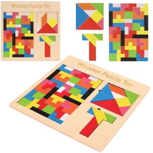 Puzzle Montessori multicolor 37 piese din lemn, 3D, joc educativ 3 in 1 pentru dezvoltarea logicii, creativitatii si coordonarii, 3 ani+ - Img 5