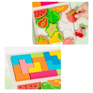 Puzzle pentru copii, tip tetris, fructe, lemn, 21 piese, 3+ ani, educativ, 28.5 x 17 x 1.2 cm, multicolor - Img 4