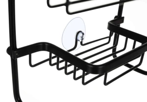 Raft suspendat negru 63 x 28,5 x 14 cm, 3 polite, aluminiu, fara gaurire, organizator pentru cabina de dus cu ventuza de stabilizare - Img 3