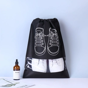 Sac pentru depozitare incaltaminte, material textil, protectie anti-praf, reutilizabil, compatibil masina de spalat, 27 x 36 cm, negru - Img 3