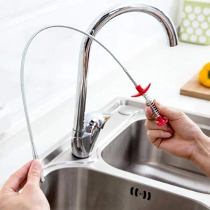 Sarpe pentru desfundat tevi, cu carlig, flexibil, metal/plastic, multifunctional, lungime 60 cm, rosu - Img 8