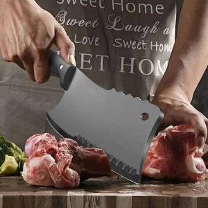 Satar bucatarie tip japonez lama lata din otel inoxidabil, maner ergonomic antialunecare, pentru carne peste legume, 29 cm, negru - Img 5