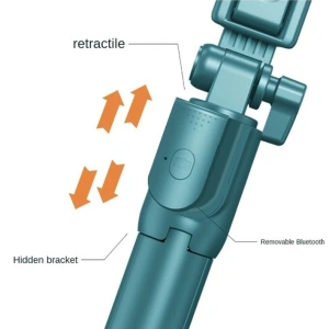 Selfie stick 3 in 1, brat extensibil, trepied, telecomanda bluetooth, rotire 360 grade - Negru - Img 6