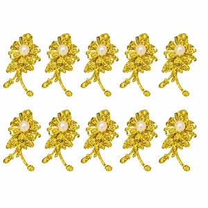 Set 10 cleme de par aurii 5 x 2 cm, model floral metalizat, accesorii elegante pentru coafuri, prindere rezistenta