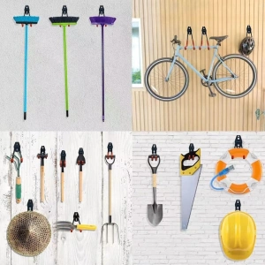 Set 12 carlige metalice perete pentru organizare garaj, suport scule, bicicleta, furtun, montaj inclus, negru portocaliu - Img 3