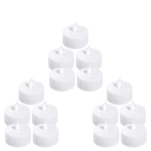 Set 15 lumanari decorative LED albe 3.7 x 3.8 cm, lumina galbena, flacara transparenta, 45 baterii AG4 incluse, decor fara foc pentru casa si evenimente
