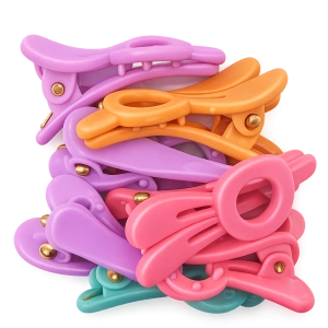 Set 18 elastice par 1.5 cm si 5 cleme 3 cm model iepuras, cutie organizator transparenta, multicolor - Img 9