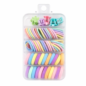 Set 2 cutii accesorii par cu elastic 2 cm, elastic spiralat, elastic subtire si 10 cleme flori multicolor - Img 2