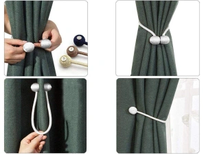 Set 2 prinderi magnetice pentru perdele si draperii, snur textil impletit, 44 cm, gri argintiu, accesoriu decorativ modern - Img 6