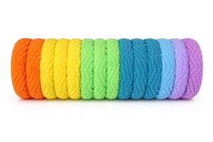 Set 20 elastice par textile 4.5 cm, culori portocaliu, galben, verde, turcoaz, albastru deschis, mov, cu cutie depozitare organizator - Img 4