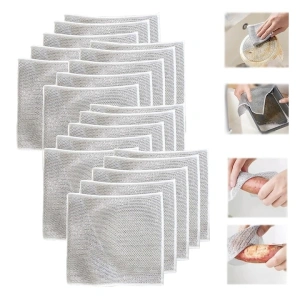 Set 20 lavete abrazive care nu zgarie, reutilizabile, pentru curatarea grasimii, murdariei si legumelor, uscare rapida, poliester, 20 x 20 cm, argintiu