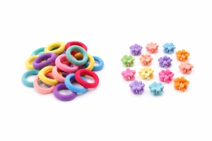 Set 25 elastice par 1.5 cm si 16 cleme mini florale 0.8 cm, cutie organizator transparenta - Img 7