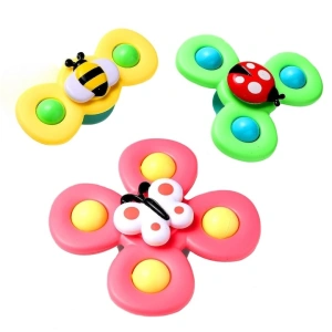 Set 3 spinnere senzoriale pentru copii, jucarii cu ventuza pentru baie, masa si calatorii, albina, fluture, buburuza - Img 2