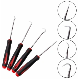 Set 4 carlige universale pentru etansari si inele, pentru tragere si manipulare elemente de cauciuc, otel si PP, varfuri magnetizate, 16 cm, negru/rosu - Img 5