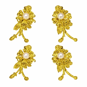 Set 4 cleme de par aurii 5 x 2 cm, model floral metalizat, accesorii elegante pentru coafuri, prindere rezistenta