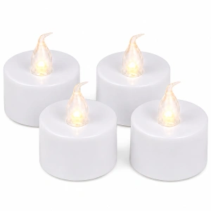 Set 4 lumanari decorative LED albe 3.7 x 3.8 cm, lumina galbena, flacara din plastic transparent, baterii AG4 incluse, pentru petreceri si decor interior - Img 2