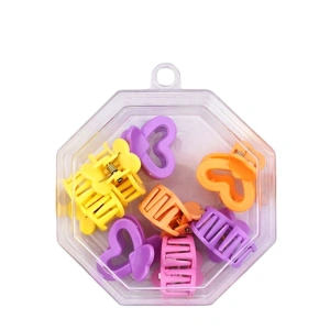 Set 8 cleme par 1,5 cm, forma inimioara, cutie hexagonala, multicolore, pentru fetite - Img 3