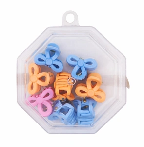 Set 8 cleme par fundita 1.5 cm pentru copii, plastic colorat, cutie hexagonala depozitare accesorii par fetite - Img 1