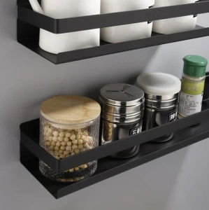 Set de 2 Rafturi pentru baie si bucatarie, otel inoxidabil, etajera universala, 50 x 10.5 x 6 cm, negru - Img 5