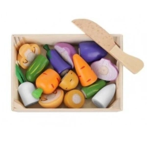 Set de joaca pentru copii,9 legumede taiat,cutit din lemn,cutie de depozitare - Multicolor - Img 2