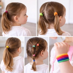 Set elastice par copii 6 piese diametru 6.5 cm accesorii par colorate pentru codite si impletituri - Img 3