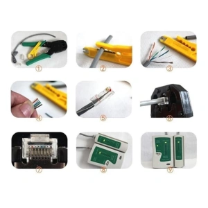 Set instrumente pentru retea LAN cu tester RJ45/RJ11, cleste sertizare 4/6/8P, stripper, push-in LSA, mufe RJ45, taietoare cablu si husa depozitare - pentru instalare si reparatii - Img 2