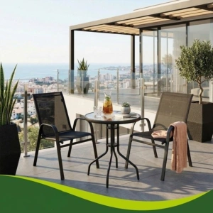 Set mobilier gradina, masa rotunda si 2 scaune, metal/sticla, pentru balcon, terasa, exterior, negru - Img 10