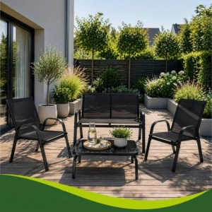 Set mobilier gradina, terasa, balcon, canapea 2 locuri, masa, 2 scaune, metal/sticla, negru - Img 6
