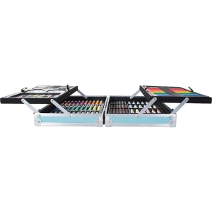 Set pictat si desen, 145 piese, gentuta depozitare stil gemantan, model Unicorn si curcubeu, albastru, 34 x 23 x 9 cm - complet, colorat si usor de transportat pentru micii artisti - Img 3