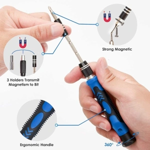 Set surubelnite de precizie 142 piese, 120 biti CR-V si 22 accesorii, magnetice, maner ergonomic, extensie flexibila, pentru telefoane, laptopuri si electronice - Img 2