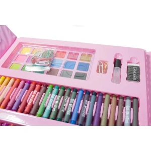 Set,trusa completa pentru copii,desenat,colorat si pictat,208 piese,trusa inclusa - Roz - Img 5